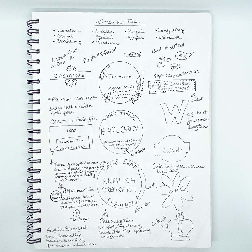 Fictional Tea Company Branding & Product Design Idea Sketches