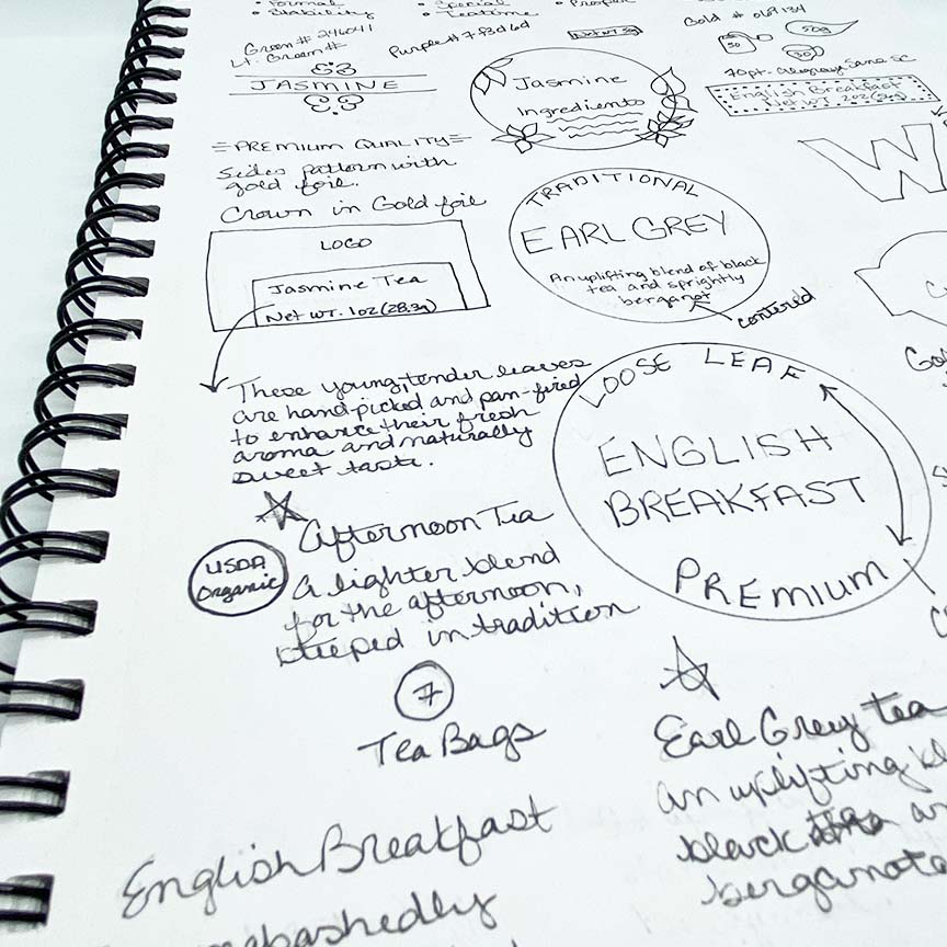 Fictional Tea Company Branding & Product Design Idea Sketches