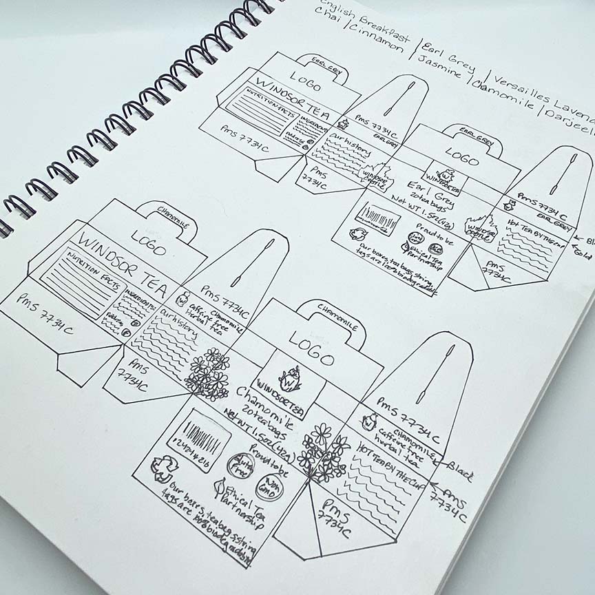 Fictional Tea Company Product Packaging Idea Sketches