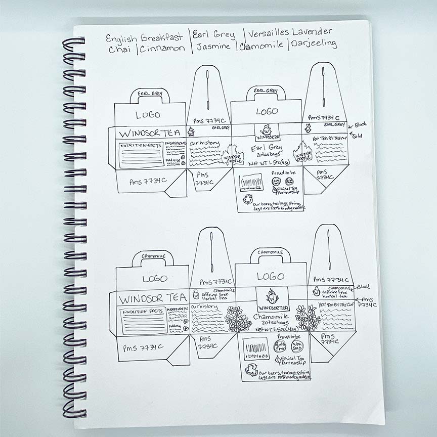 Fictional Tea Company Product Packaging Idea Sketches