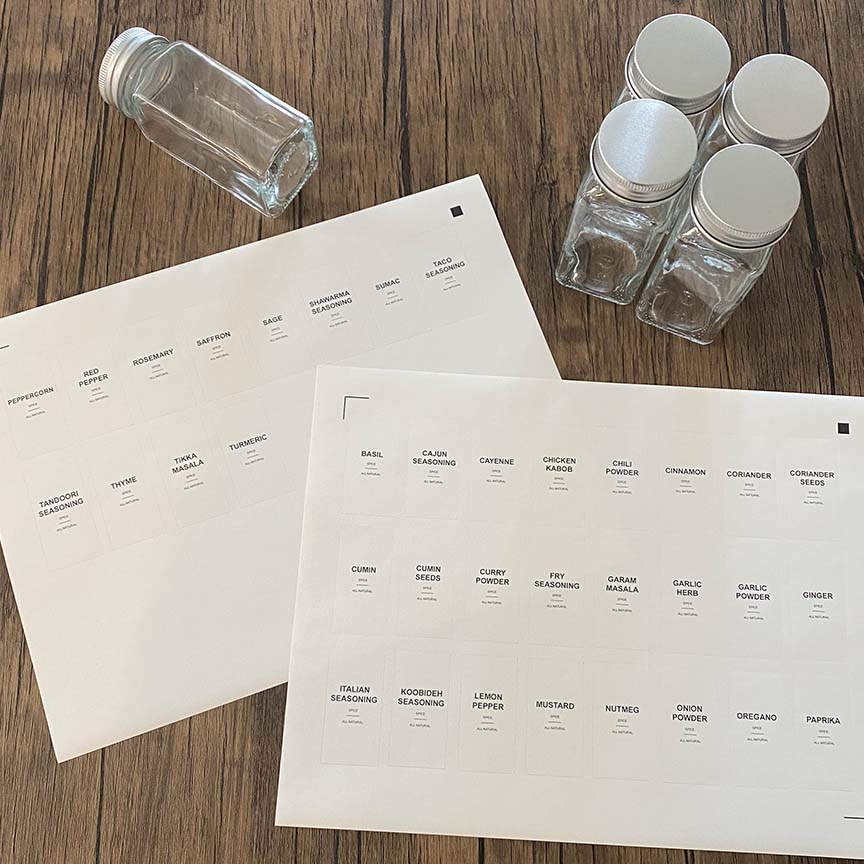Custom Spice Jar Labels Sticker Sheets