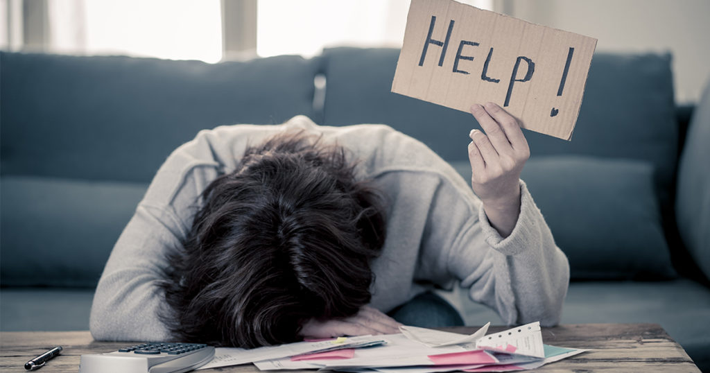 Image of woman with anxiety asking for help.