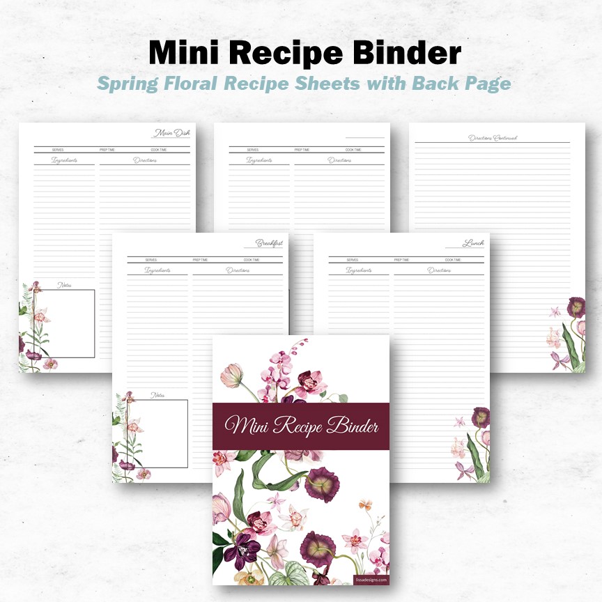 Spring Floral Mini Printable Recipe Binder