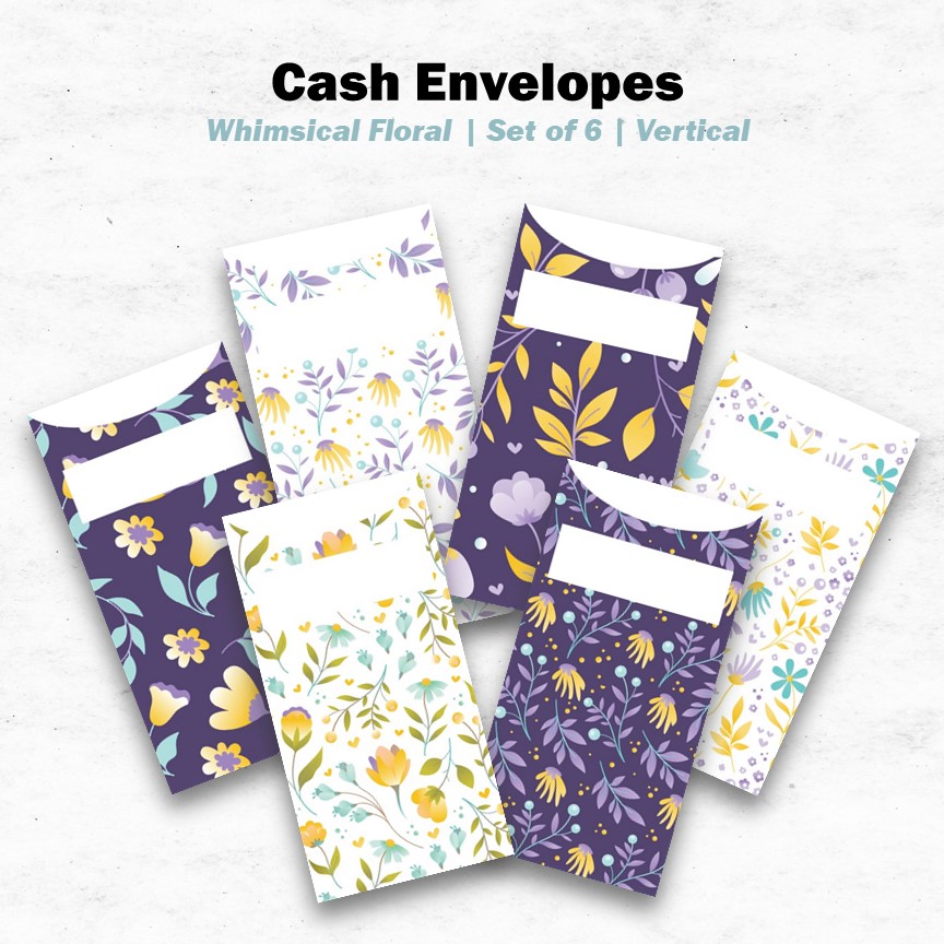 Whimsical Floral Vertical Printable Cash Envelopes