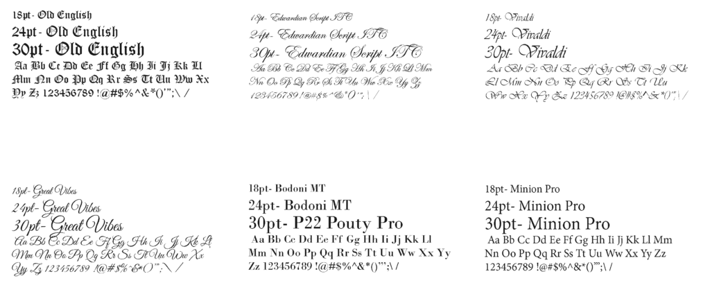 display fonts used in a brand identity package