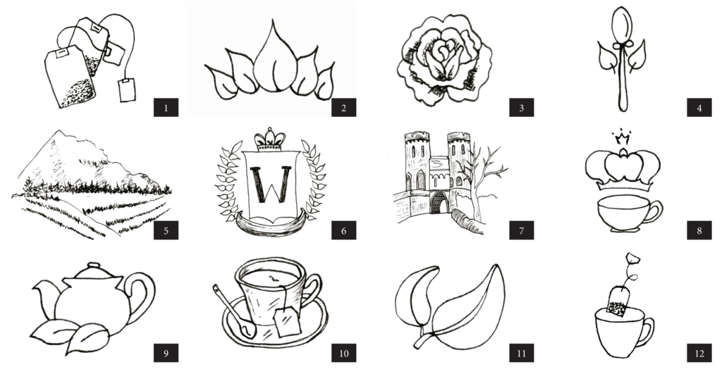 windsor tea fictional brand design icon sketches